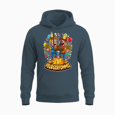 Cute Burger.pommes Cartoon Art Sieger Podest Foodie Unisex Hoodie - Dark Heather