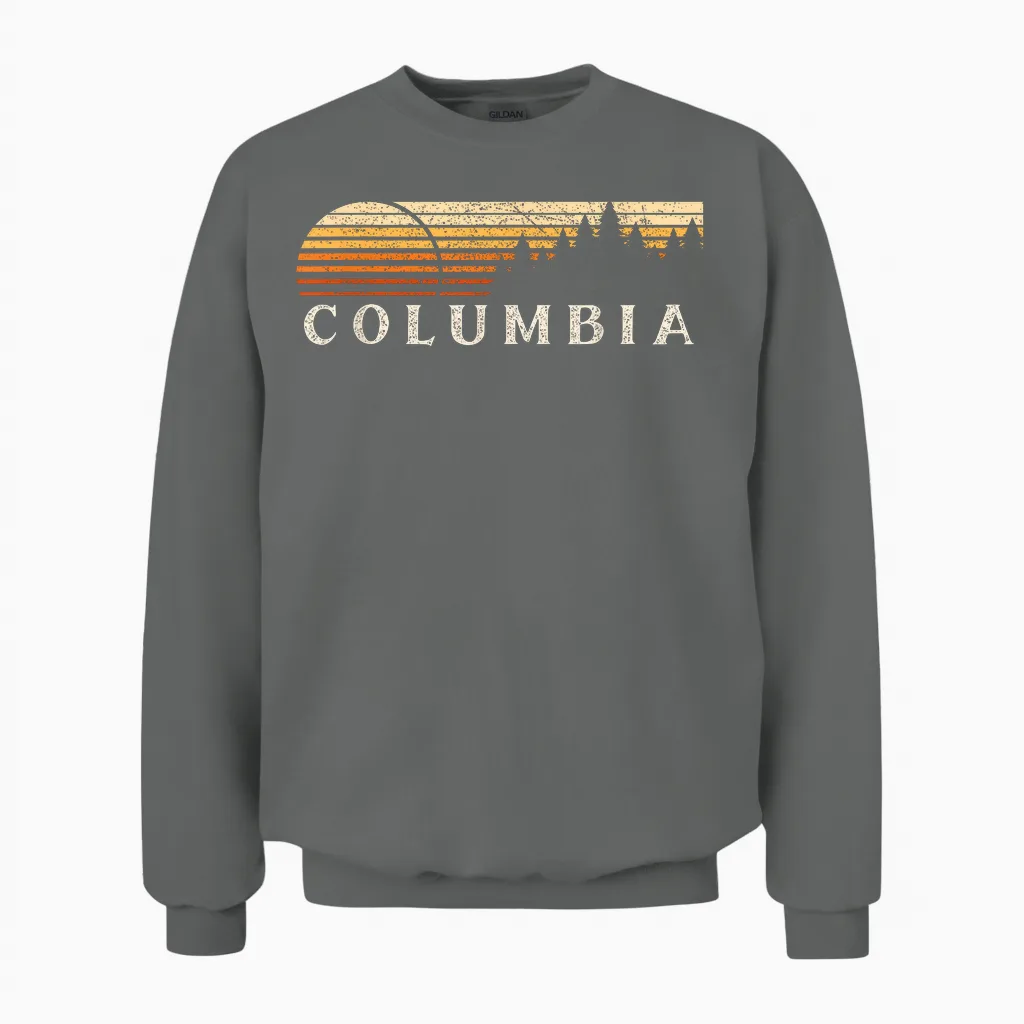 Columbia, Oh Vintage Evergreen Sunset 80 Retro Unisex Sweatshirt in Graphite Heather