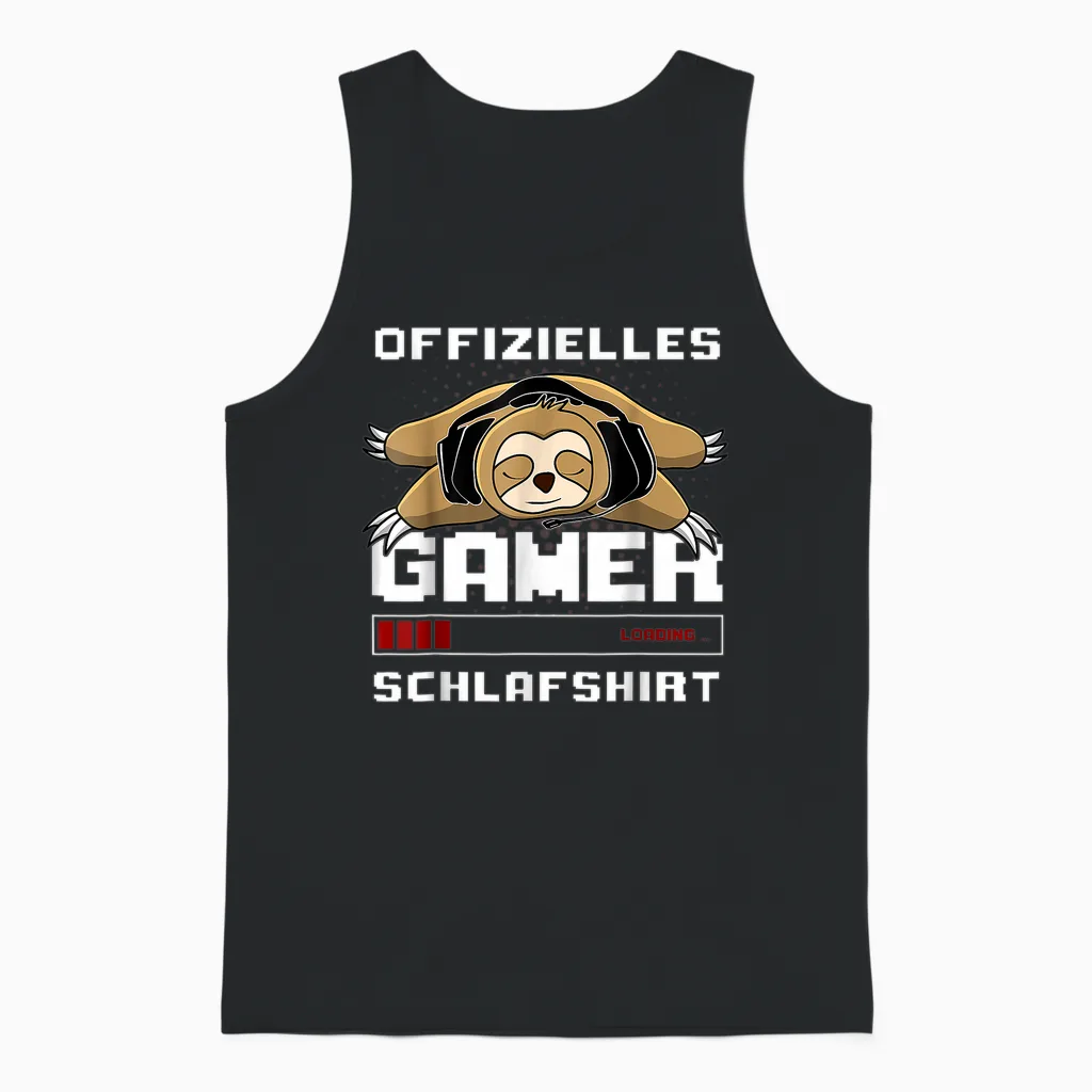 Gamer Pyjamas Sloth Official Gamer Sleep Shirt T-Shirt, Black Unisex Tank Top in Black