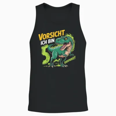 Children's Dinosaur 5th Birthday Decoration I Am 5 Dino Boys 5 Years Unisex Tank Top - Black