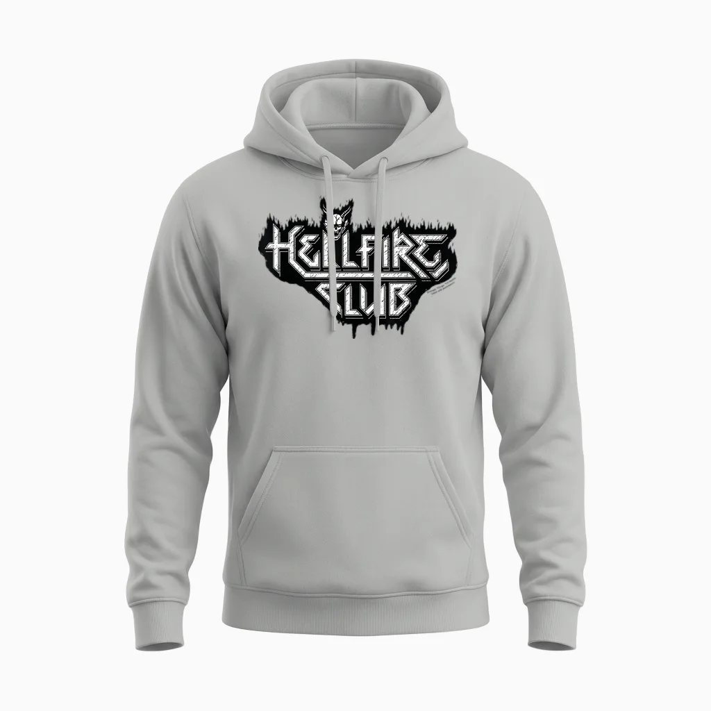 Stranger Things Hellfire Club Logo Black and White T-Shirt, Grey, S Unisex Hoodie in Ash