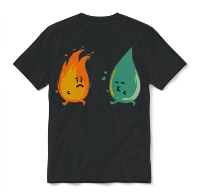 Impossible Love Fire and Water Kiss Funny Unisex T-Shirt - Black
