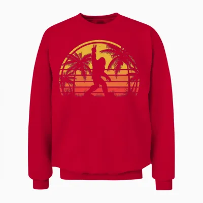 Retro Bigfoot Vintage Sunset Unisex Sweatshirt - Red