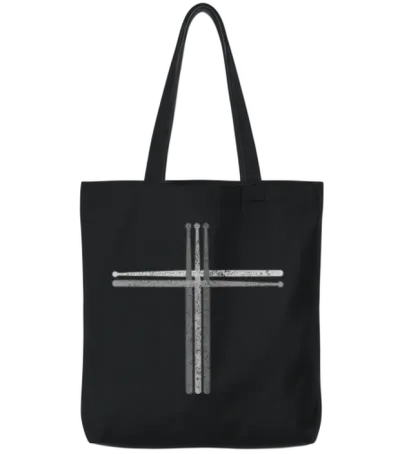 Drumsticks Cross - Christian Drummer Gift Tote Bags - Black