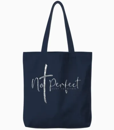 Christian Not Perfect Just Forgiven Men's and Women's T-Shirt, Black Tote Bags - Navy