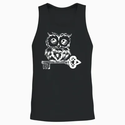 Owl with Key Unisex Tank Top - Black