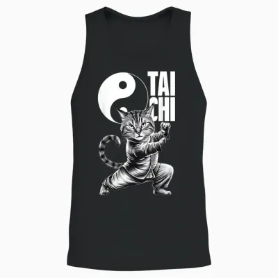 Kawaii-Katze Zeigt Tai Chi Kampfsport Yin & Yang Unisex Tank Top - Black