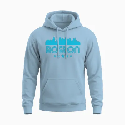 Retro Boston Skyline Unisex Hoodie - Light Blue