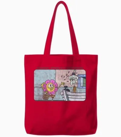 Spongebob Squarepants and Squidward Kindness Meme Tote Bags - Red