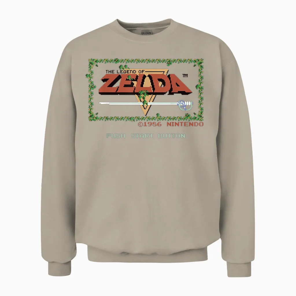 Nintendo Legend of Zelda Classic Nes Title Screen Unisex Sweatshirt in Sand