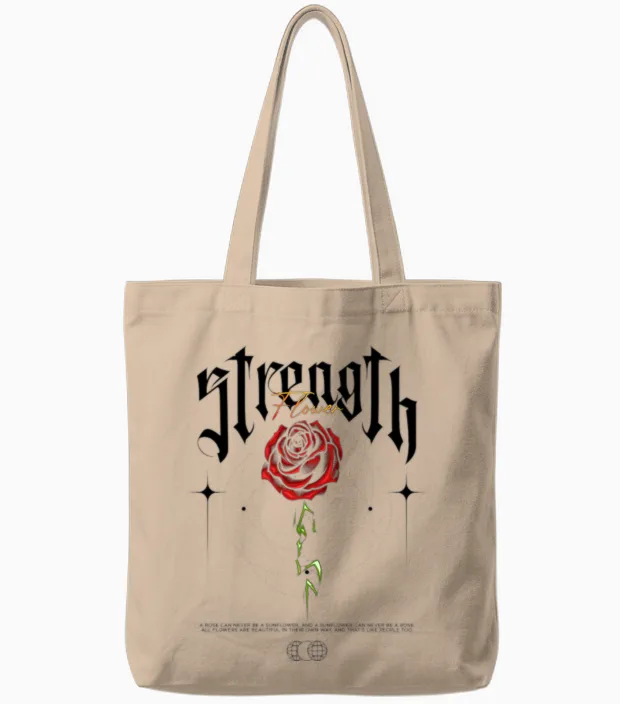 Strength Flower Modern Streetwear Tote Bags in Natural