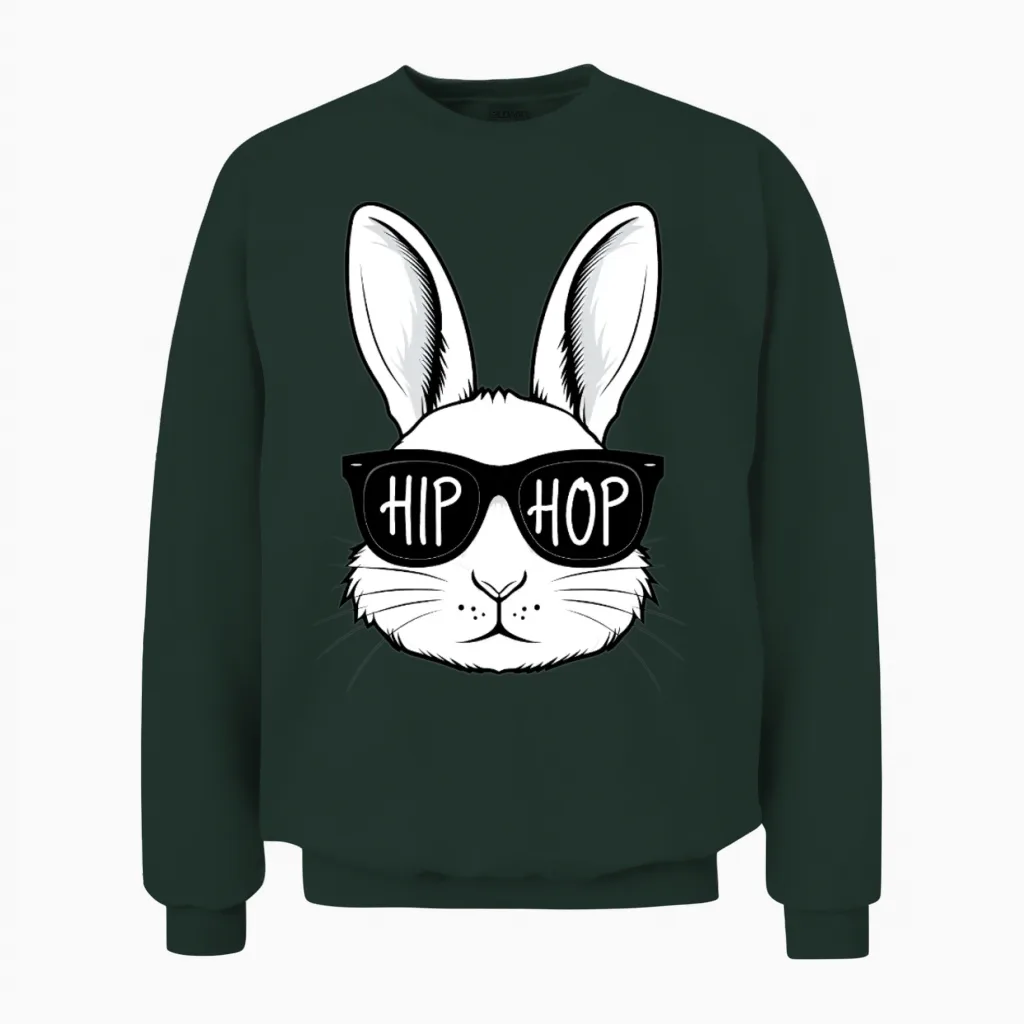 Cool White Rabbit with Sunglasses Unisex Sweatshirt in Forest