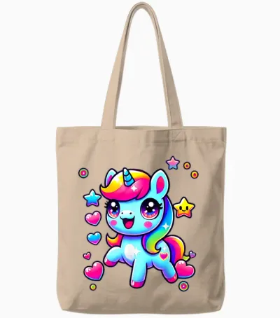 Kawaii Rainbow Unicorn Tshirt | Magic Gift T-Shirt, Black, S Tote Bags - Natural