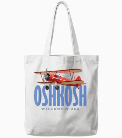 Oshkosh Wisconsin Biplane Vintage Design Tote Bags - White