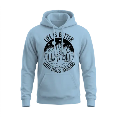 Life Is Better with Dogs Around Camping with My Dog Unisex Hoodie - Light Blue