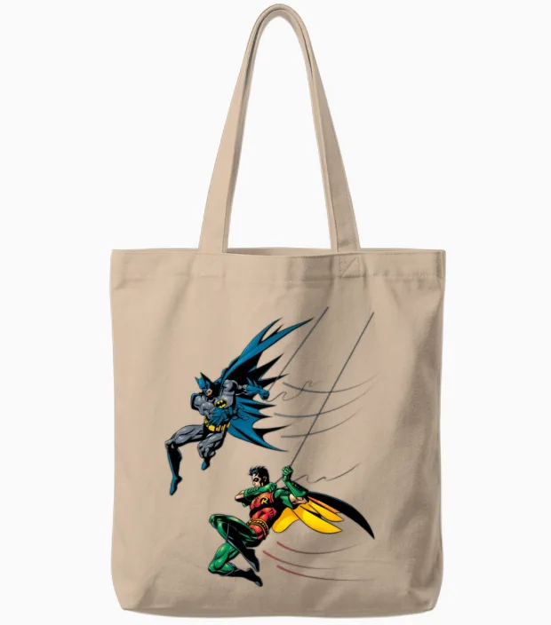 Batman and Robin Tote Bags in Natural