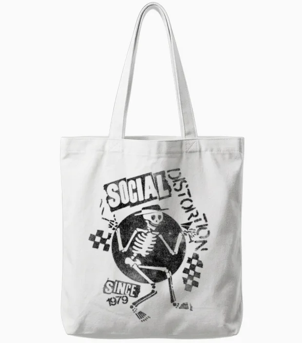 Offizielles Social Distortion Black Spray Skelly Tote Bags in White