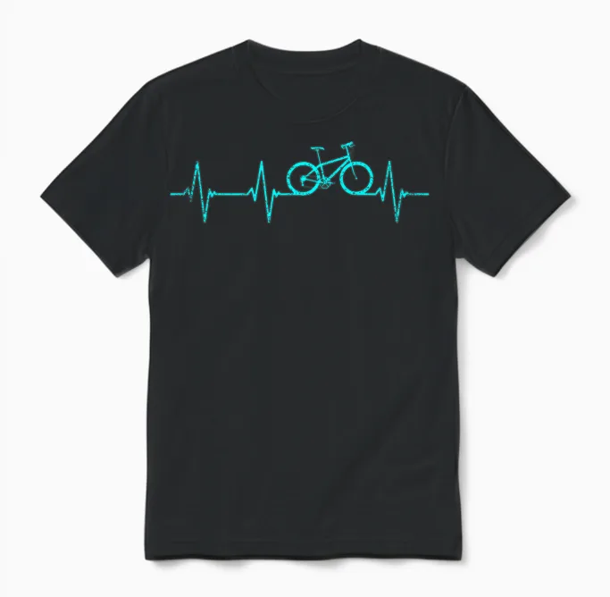 Mountain Bike Heartbeat Cycling Cool Bike Unisex T-Shirt in Black