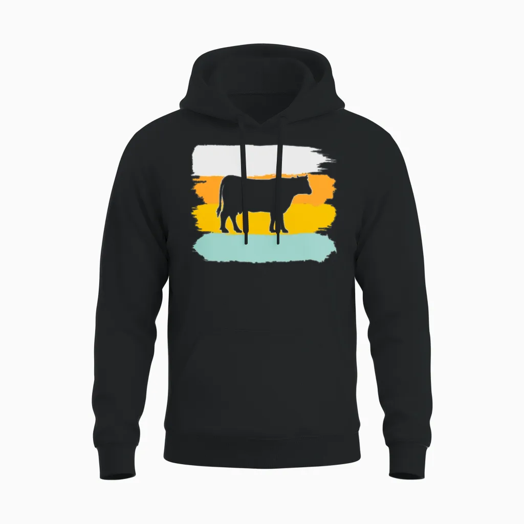 Cow Retro Farm & Country Unisex Hoodie in Black