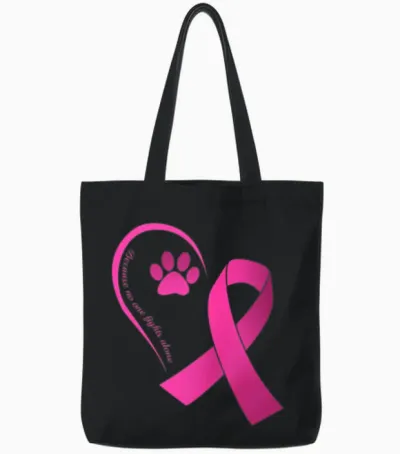 Because No One Fights Alone Dog Paws Breast Cancer Tote Bags - Black