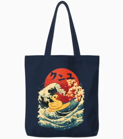 Rubber Duck Surf Japanese Rubber Duck Tote Bags - Navy