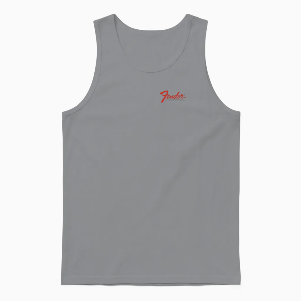Fender Vintage Guitar Pocket Logo Design T-Shirt, Black Unisex Tank Top in Sport Grey