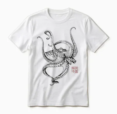 Japanische ästhetische Vintage Kraken Octopus Unisex T-Shirt - White