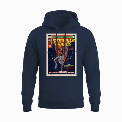 Stranger Things Welcome to Hawkins Comic Cover Unisex Hoodie - Navy