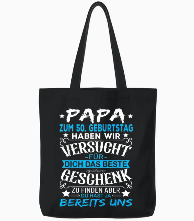 50th Birthday Dad Man 50s 50 Years Father Men's T-Shirt, Black Tote Bags in Black