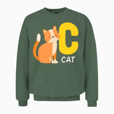 Cat Alphabet Funny Unisex Sweatshirt - Military Green