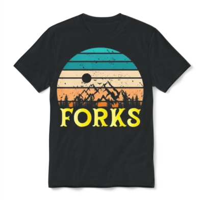 Forks Souvenir Mountains Forks Hike Hiking Trip Unisex T-Shirt - Black