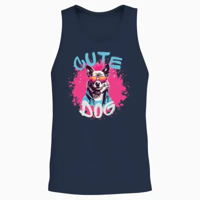 Cute Dog Unisex Tank Top - Navy