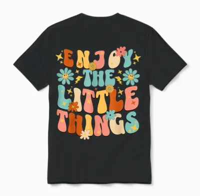 Genießen Sie the Little Things Positive Sprüche Groovy Retro Damen Unisex T-Shirt - Black