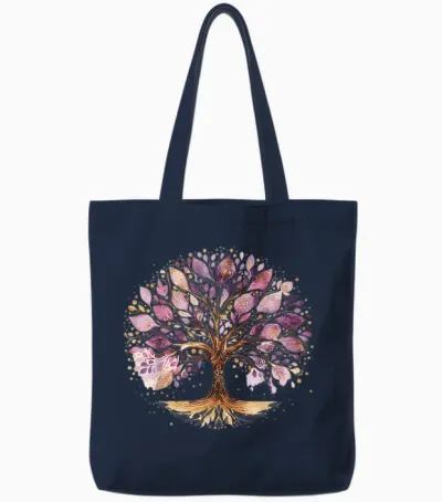 Lila Und Gold Yoga Baum Des Lebens Tote Bags - Navy