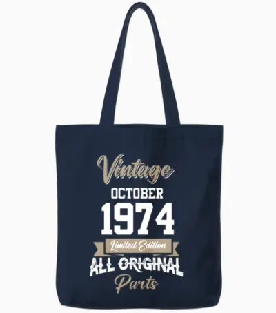 October 1974 Vintage Birthday Present Tote Bags - Navy