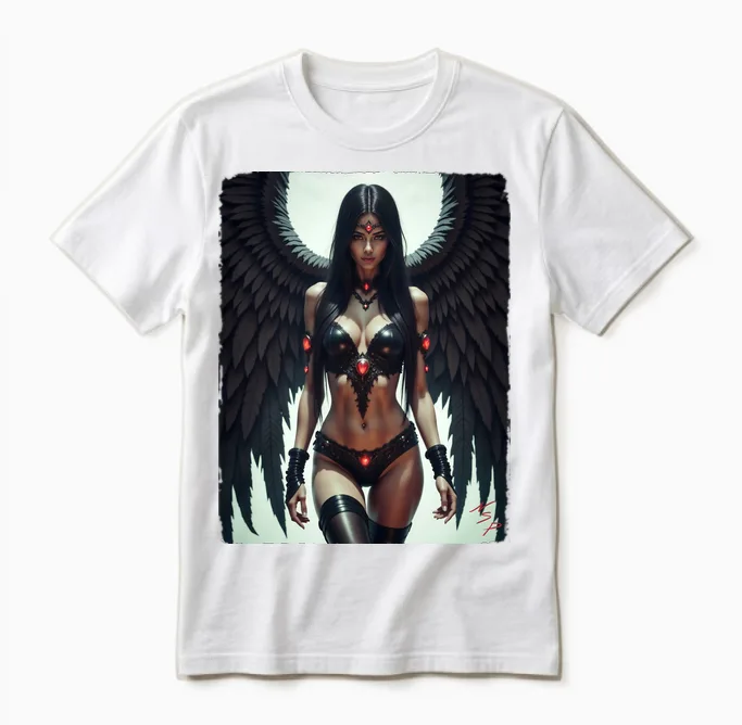 Sexy Angel Girl Over T-Shirt โ Fallen Angel Bikini Pinup Girl Unisex T-Shirt in White