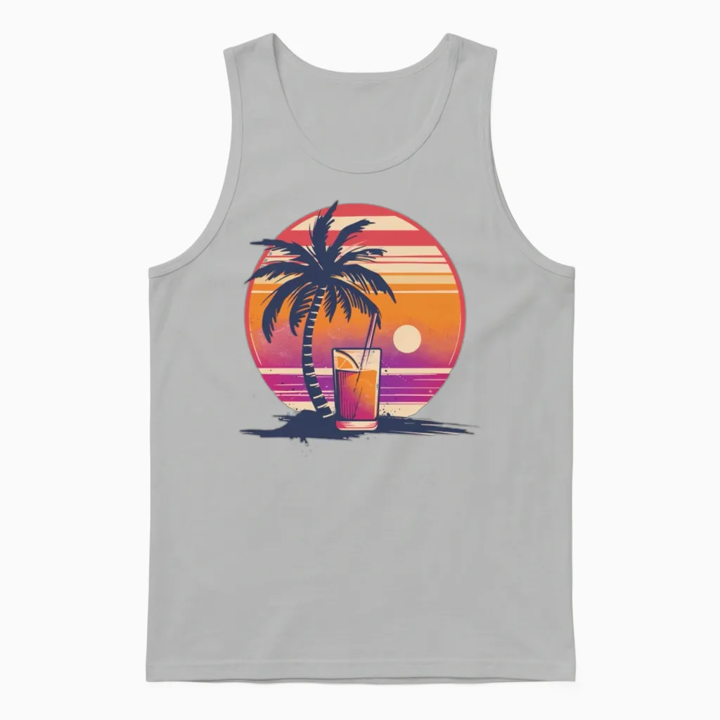 Retro Beach Cocktail Summer & Unisex Tank Top in Ash