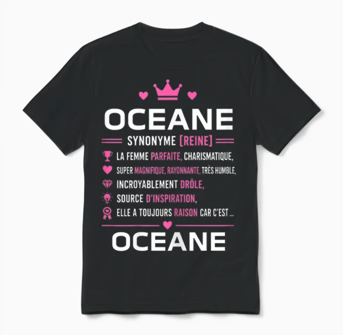 Citation Drole Oceane Humour Définition Prénom Oceane Unisex T-Shirt in Black