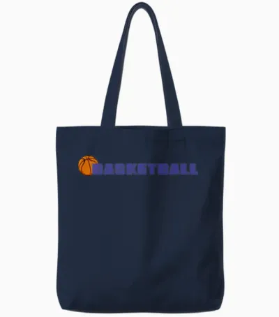 Basketball Emblem Wordmark in Electric Blue Tote Bags - Navy