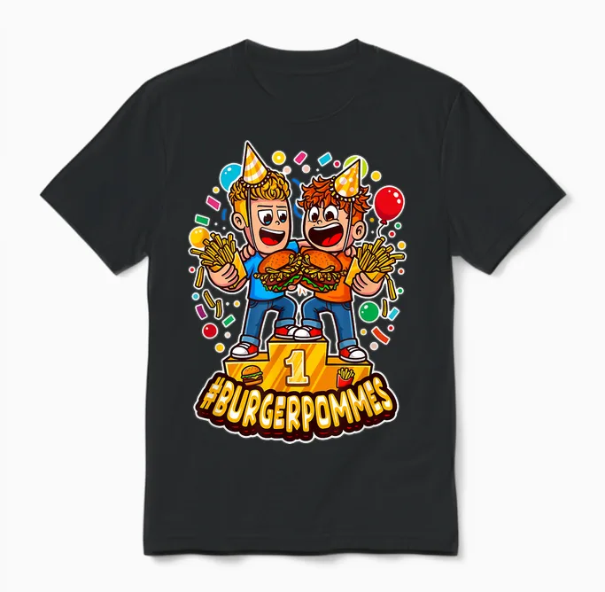 Cute Burger.pommes Cartoon Art Sieger Podest Foodie Unisex T-Shirt in Black