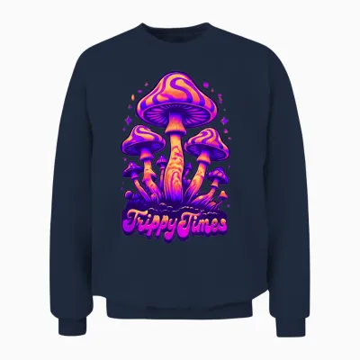 Trippy Times Psychedelic Mushroom Unisex Sweatshirt - Navy