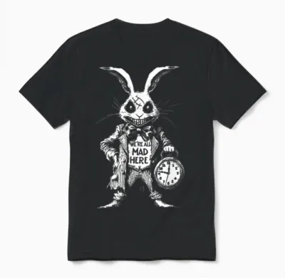 The White Rabbit in Wonderland Scary Horror Unisex T-Shirt - Black