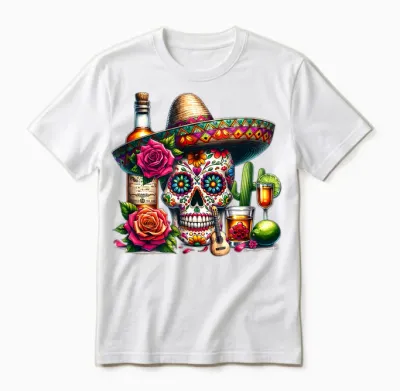 Mexican Skull Hat Tequila Guitar Cinco De Mayo Unisex T-Shirt - White
