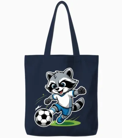 Raccoon Soccer Player Illustration Tote Bags - Navy