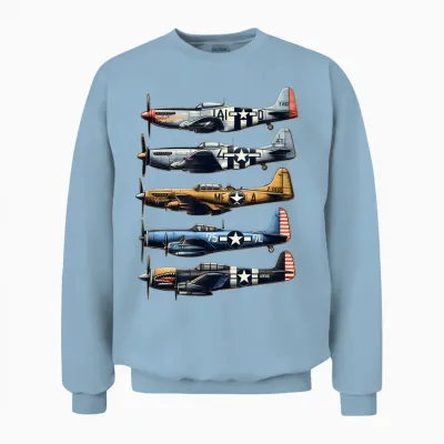 Ww2 Planes P51 Mustang F4u Corsair B17 P47 Thunderbolt Unisex Sweatshirt - Light Blue