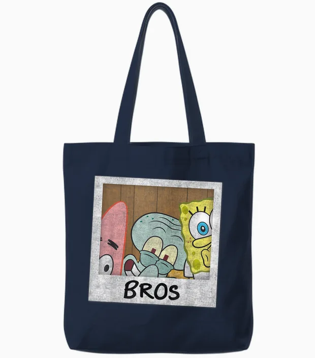 Nickelodeon Mens Classic Nickelodeon Spongebob Squarepants Bros T Shirt, Black, Small Us Tote Bags in Navy