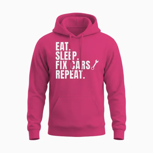 Eat Sleep Mechanic Repeat Funny Mechanic Saying Unisex Hoodie in Heliconia