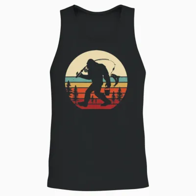 Funny Retro Bigfoot Fishing Unisex Tank Top - Black