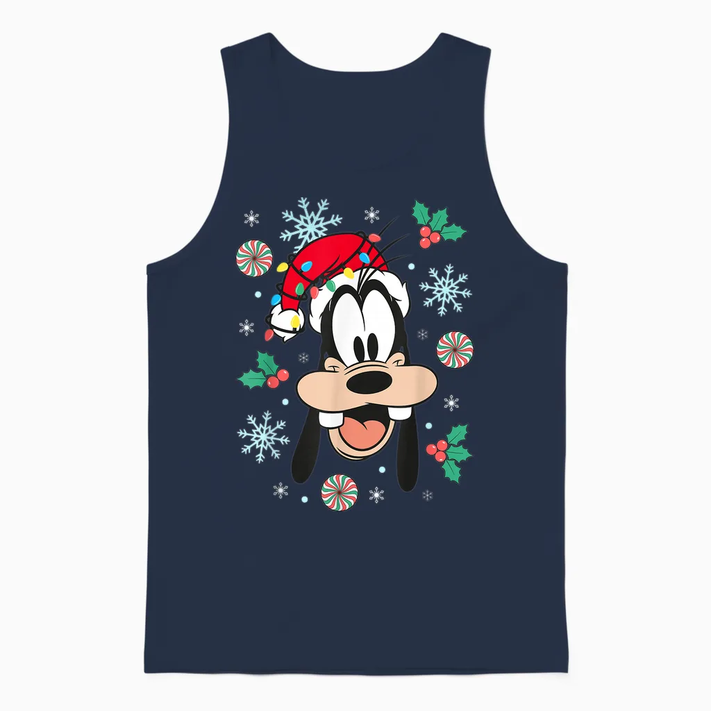 Disney Mickey and Friends Christmas Goofy Big Face Portrait Unisex Tank Top in Navy