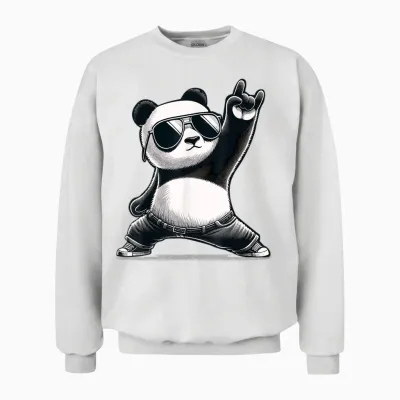 Panda Retro Rock Music Gifts Men Kids Women Panda Funny Unisex Sweatshirt - White
